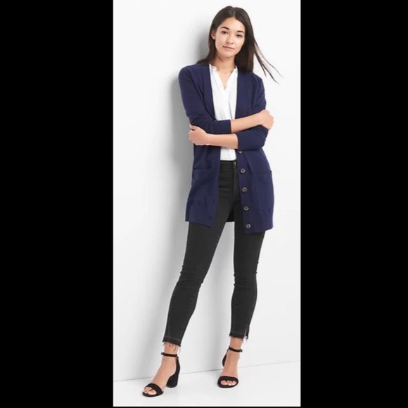 MERCER & MADISON LAMBSWOOL BLUE LONGLINE BUTTON DOWN CARDIGAN SWEATER - Picture 15 of 16